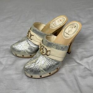 Vintage y2k Baby Phat silver & gold metallic wooden clog sandal shoes